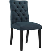 Duchess Fabric Dining Chair in Tufted Azure on Wood Legs