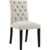 Duchess Fabric Dining Chair in Tufted Beige on Wood Legs