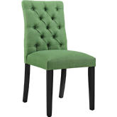 Duchess Fabric Dining Chair in Tufted Green on Wood Legs