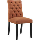 Duchess Fabric Dining Chair in Tufted Orange on Wood Legs
