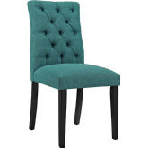 Duchess Fabric Dining Chair in Tufted Teal on Wood Legs