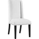 Baron Vinyl Dining Chair in White w/ Nailhead Trim on Wood Legs