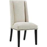Baron Fabric Dining Chair in Beige Fabric w/ Nailhead Trim on Wood Legs