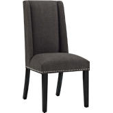 Baron Fabric Dining Chair in Brown Fabric w/ Nailhead Trim on Wood Legs
