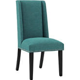Baron Fabric Dining Chair in Teal Fabric w/ Nailhead Trim on Wood Legs