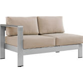 Shore Left-Arm Corner Sectional Outdoor Patio Aluminum Loveseat in Silver w/ Beige Cushions