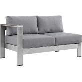 Shore Left-Arm Corner Sectional Outdoor Patio Aluminum Loveseat in Silver w/ Gray Cushions