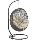Hide Outdoor Patio Swing Chair in Gray Steel & Poly Rattan w/ Beige Fabric Cushion