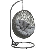 Hide Outdoor Patio Swing Chair in Gray Steel & Poly Rattan w/ Fabric Cushion