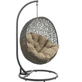 Hide Outdoor Patio Swing Chair in Gray Steel & Poly Rattan w/ Mocha Fabric Cushion