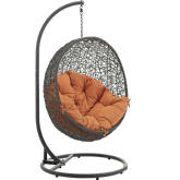 Hide Outdoor Patio Swing Chair in Gray Steel & Poly Rattan w/ Orange Fabric Cushion
