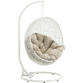 Hide Outdoor Patio Swing Chair in White Steel & Poly Rattan w/ Beige Fabric Cushion