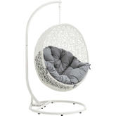 Hide Outdoor Patio Swing Chair in White Steel & Poly Rattan w/ Gray Steel & Poly Rattan w/ Fabric Cu