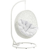 Hide Outdoor Patio Swing Chair w/ Stand in White Poly Rattan w/ White Cushion