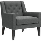 Earnest Arm Chair in Tufted Gray Fabric on Black Wood Legs