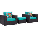 Convene 3 Piece Outdoor Patio Arm Chair Set in Espresso & Turquoise