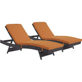 Convene Outdoor Patio Chaise in Espresso Poly Rattan w/ Orange Cushions (Set of 2)