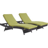Convene Outdoor Patio Chaise in Espresso Poly Rattan w/ Peridot Cushions (Set of 2)
