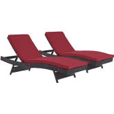 Convene Outdoor Patio Chaise in Espresso Poly Rattan w/ Red Cushions (Set of 2)
