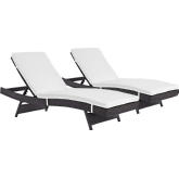 Convene Outdoor Patio Chaise in Espresso Poly Rattan w/ White Cushions (Set of 2)