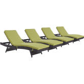 Convene Outdoor Patio Chaise in Espresso Poly Rattan w/ Peridot Cushions (Set of 4)