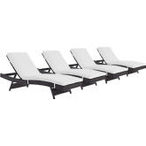 Convene Outdoor Patio Chaise in Espresso Poly Rattan w/ White Cushions (Set of 4)