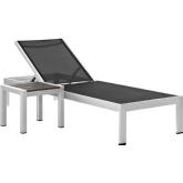 Shore Outdoor Patio Chaise & Table Set in Brushed Aluminum & Black Mesh