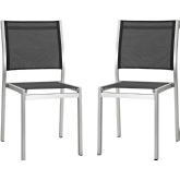 Shore Outdoor Patio Dining Chair in Brushed Aluminum & Black Mesh (Set of 2)