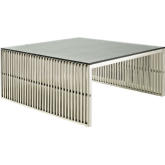 Gridiron Coffee Table in Stainless Steel w/ Tempered Glass Top