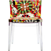 Multicolored Flowers Pattern Accent Chair w/ Clear Acrylic Legs