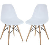 Pyramid Dining Chair in White on Wood Legs (Set of 2)