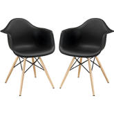 Pyramid Dining Armchair in Black on Wood Legs (Set of 2)