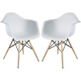Pyramid Dining Armchair in White on Wood Legs (Set of 2)