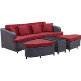 Monterey Outdoor Patio Sectional Sofa Set in Brown w/ Red Cushions