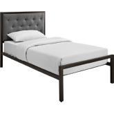Mia Twin Tufted Brown Gray Fabric Platform Bed