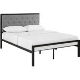 Mia Full Tufted Gray Fabric Bed on Brown Metal Frame