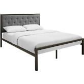 Mia Queen Tufted Gray Fabric Bed on Brown Metal Frame