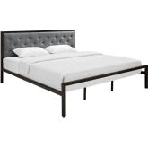 Mia King Tufted Gray Fabric Bed on Brown Metal Frame