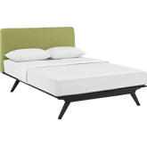 Tracy Queen Bed in Cappuccino w/ Green Fabric Headboard