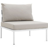 Harmony Outdoor Sectional Sofa Unit Armless Chair in White Metal & Beige