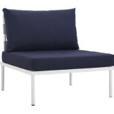 Harmony Outdoor Sectional Sofa Unit Armless Chair in White Metal & Navy Blue