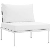Harmony Outdoor Sectional Sofa Unit Armless Chair in White Metal & White Canvas