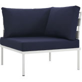 Harmony Outdoor Sectional Sofa Unit Corner Sofa in White Metal & Navy Blue