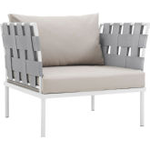 Harmony Outdoor Sectional Sofa Unit Arm Chair in White Metal & Beige
