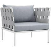 Harmony Outdoor Sectional Sofa Unit Arm Chair in White Metal & Gray
