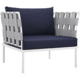 Harmony Outdoor Sectional Sofa Unit Arm Chair in White Metal & Navy Blue