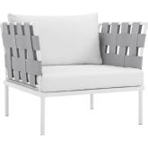 Harmony Outdoor Sectional Sofa Unit Arm Chair in White Metal & White Canvas