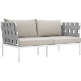 Harmony Outdoor Sectional Sofa Unit Loveseat in White Metal & Beige