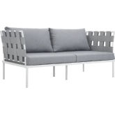 Harmony Outdoor Sectional Sofa Unit Loveseat in White Metal & Gray
