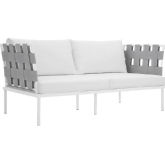 Harmony Outdoor Sectional Sofa Unit Loveseat in White Metal & White Canvas